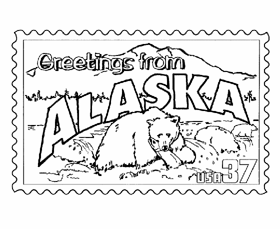  Alaska State Stamp Coloring Page
