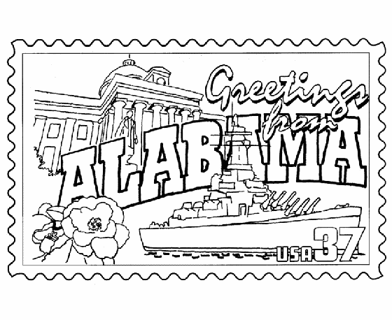  Alabama State Stamp Coloring Page