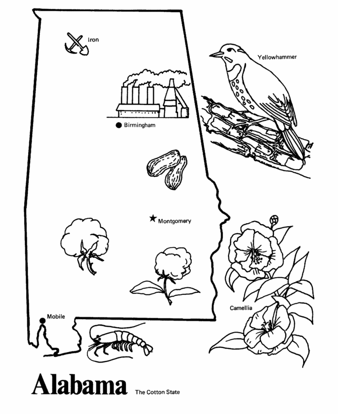  Alabama State outline Coloring Page