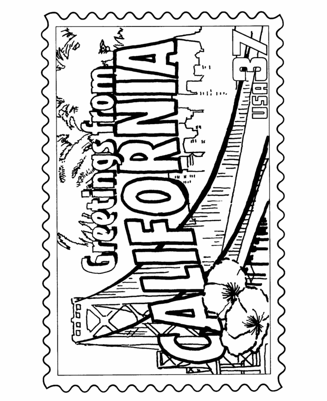 Usa Printables California State Stamp Us States Coloring Pages
