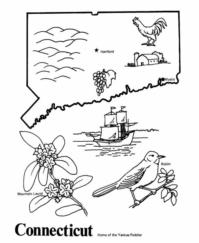  Connecticut State outline Coloring Page