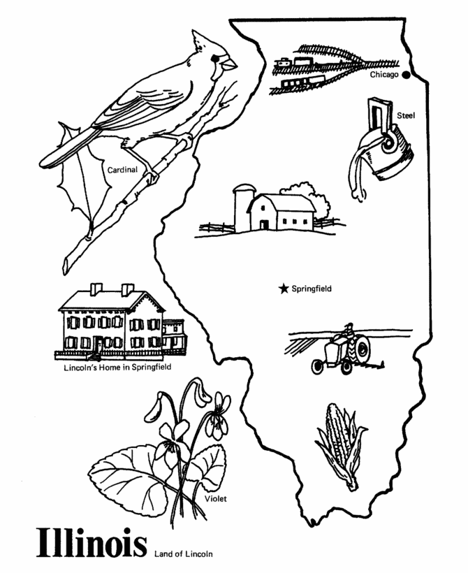  Illinois State outline Coloring Page