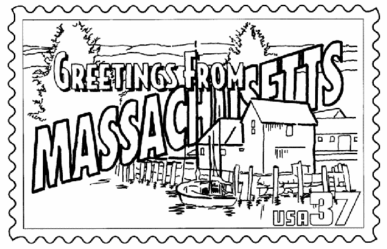  Massachusetts State Stamp Coloring Page