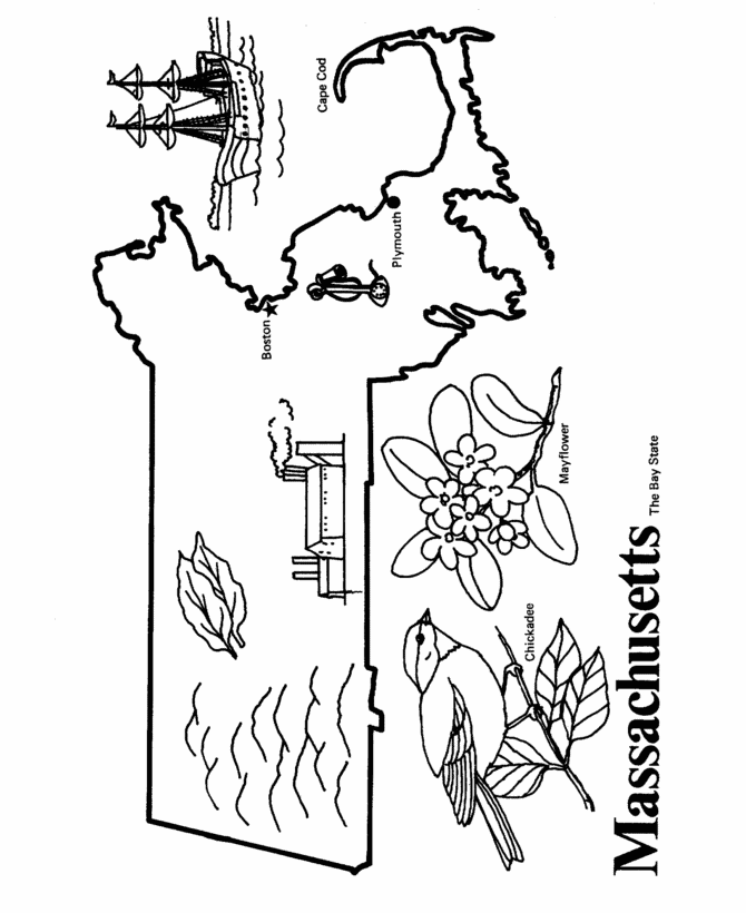  Massachusetts State outline Coloring Page