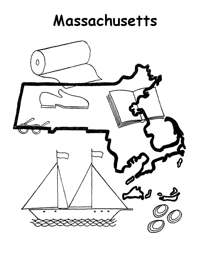  Massachusetts State outline Coloring Page