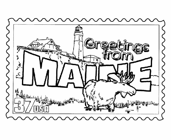 Maine State Stamp Coloring Page