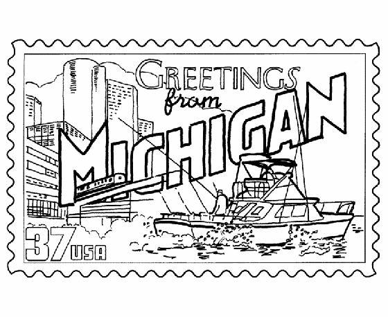  Michigan State Stamp Coloring Page