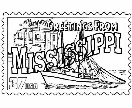  Mississippi State Stamp Coloring Page