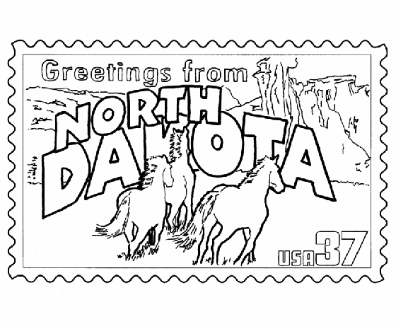  North Dakota State Stamp Coloring Page