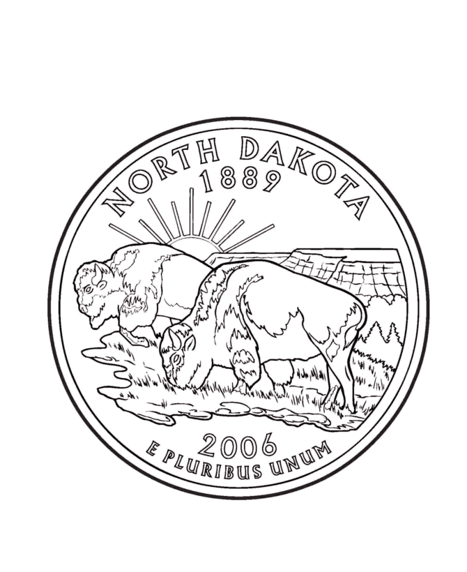  North Dakota State Quarter Coloring Page