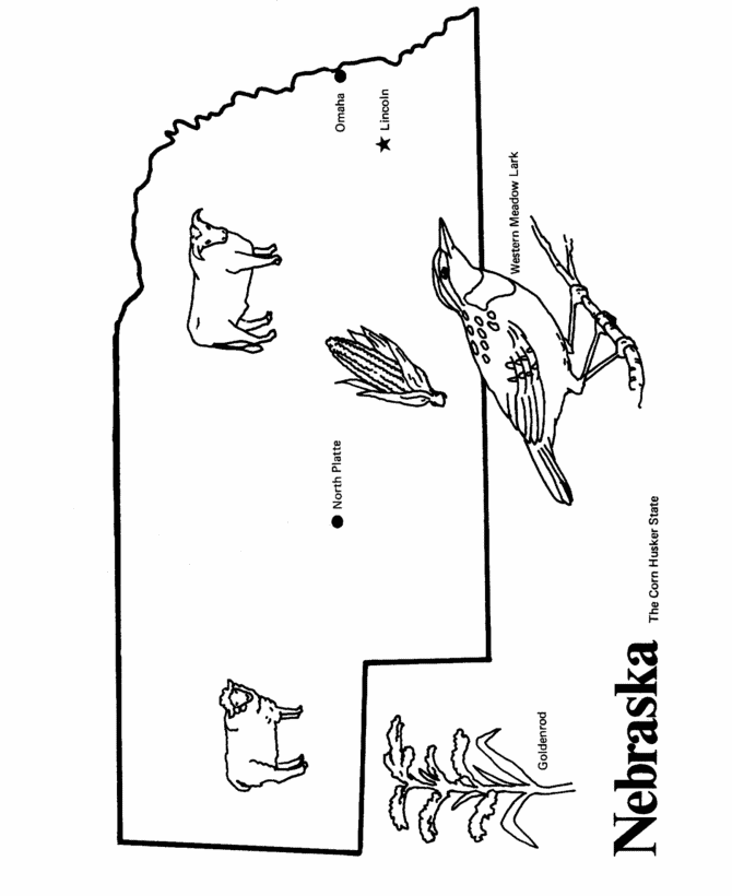  Nebraska State outline Coloring Page