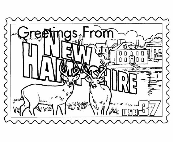  New Hampshire State Stamp Coloring Page