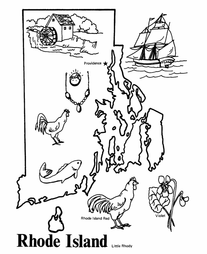  Rhode Island State outline Coloring Page