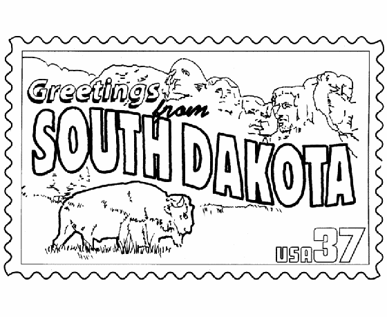  South Dakota State Stamp Coloring Page
