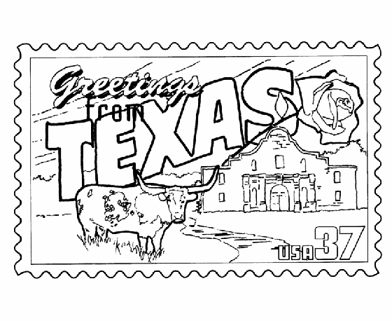  Texas State Stamp Coloring Page