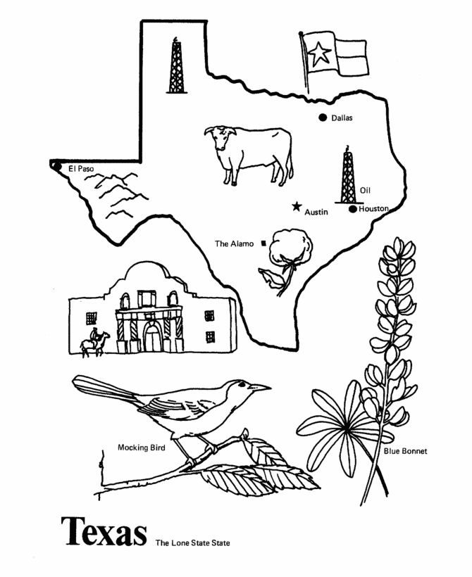  Texas State outline Coloring Page