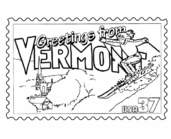  Vermont State Stamp Coloring Page