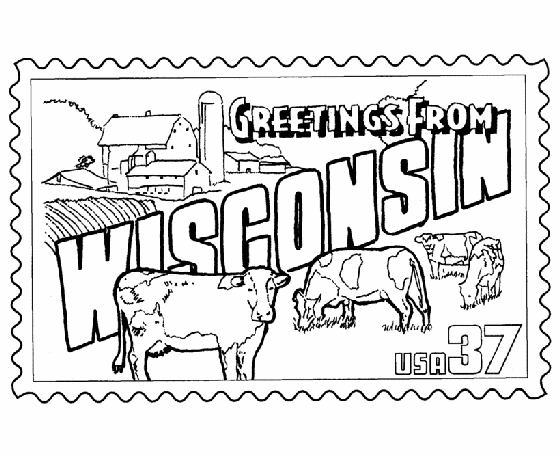  Wisconsin State Stamp Coloring Page