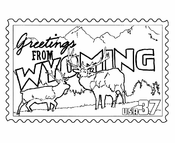  Wyoming State Stamp Coloring Page