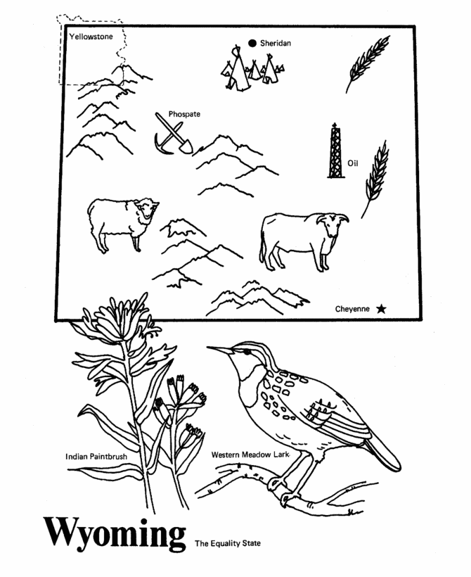  Wyoming State outline Coloring Page