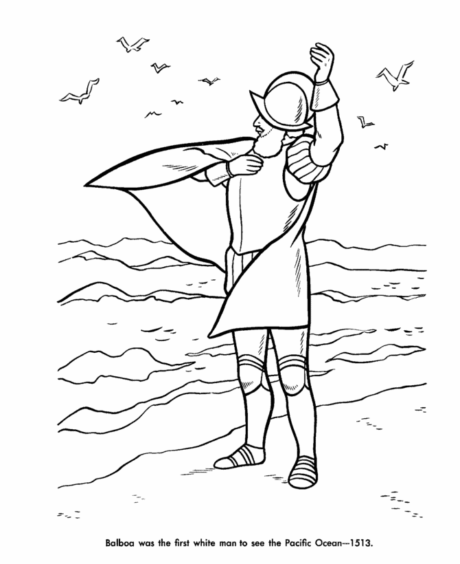  Balboa Discovery of Pacific Ocean Coloring Page