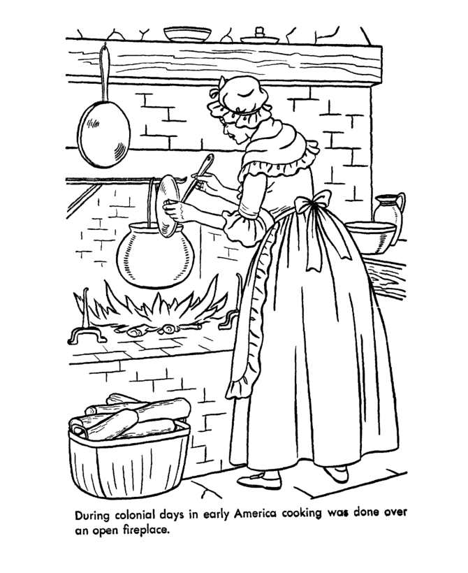  Early American Home Life Coloring Page