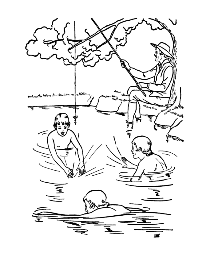 boy swimming coloring page