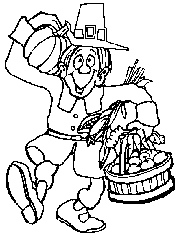  Thanksgiving Pilgrim Scarecrow Coloring Page