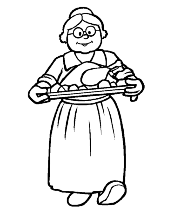  Thanksgiving Pilgrim Lady Cook Coloring Page